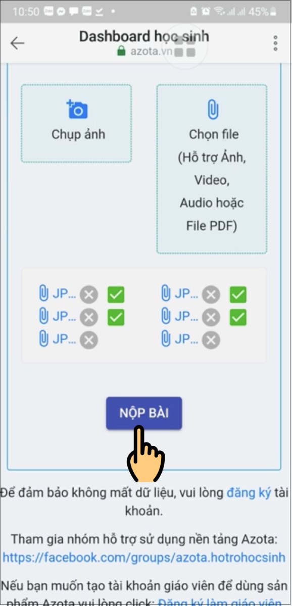 Nhấn nút Nộp bài Nhấn nút Nộp bài