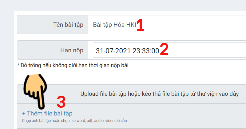 Nhập tên bài tập, hạn nộp Nhập tên bài tập, hạn nộp