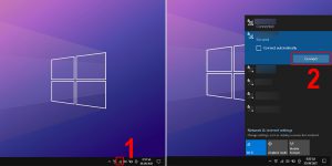 Ở thanh Taskbar > Ấn vào biểu tượng WiFi