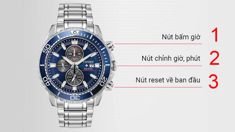 3 nút bấm trên đồng hồ Citizen