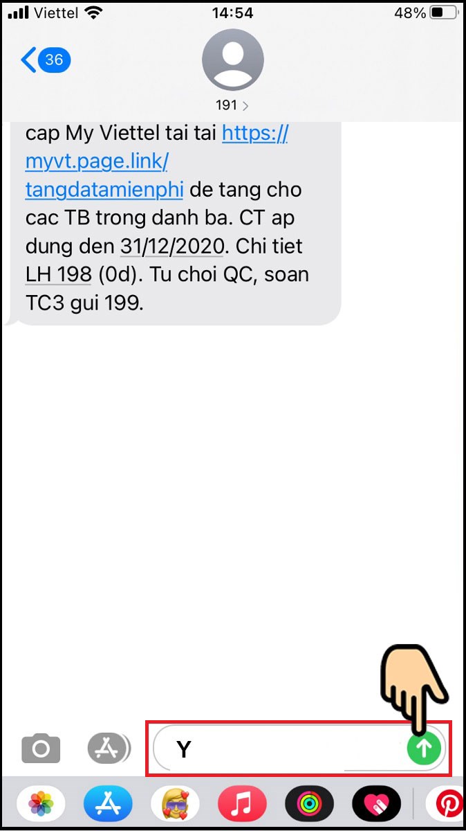 Tiếp đến bạn soạn Y gửi 191 để đăng ký đổi sang SIM 4G miễn phí