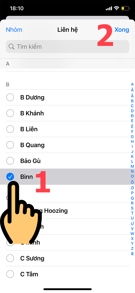 Chọn một hoặc nhiều người bạn muốn nhận thông báo và nhấn Xong Chọn một hoặc nhiều người bạn muốn nhận thông báo và nhấn Xong