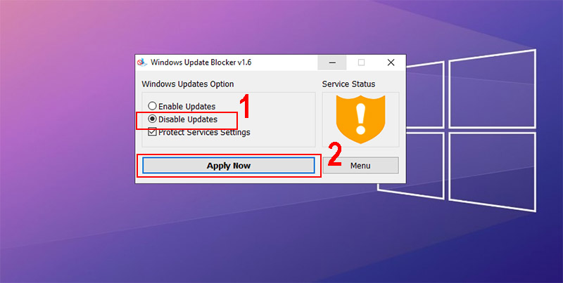 Bấm Chọn Disable Updates > Apply Now