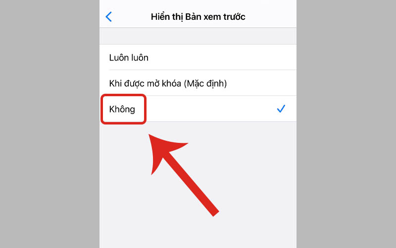 Chọn Không để nội dung tin nhắn không hiển thị bản xem trước