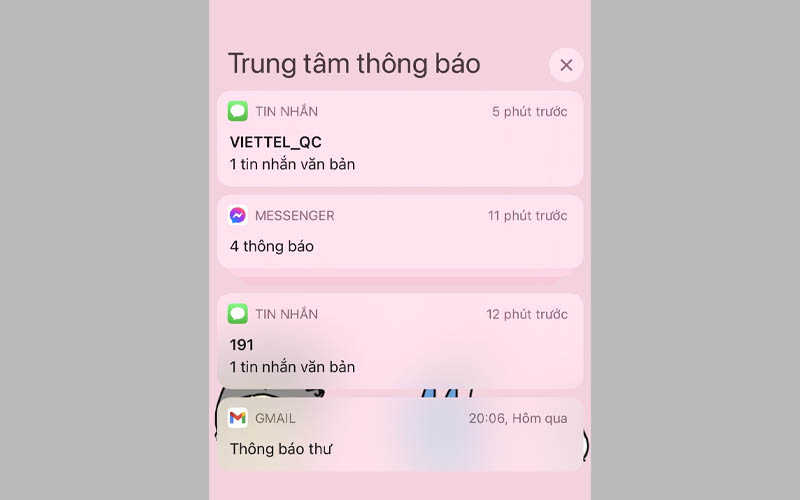 Kết quả khi tin nhắn đến