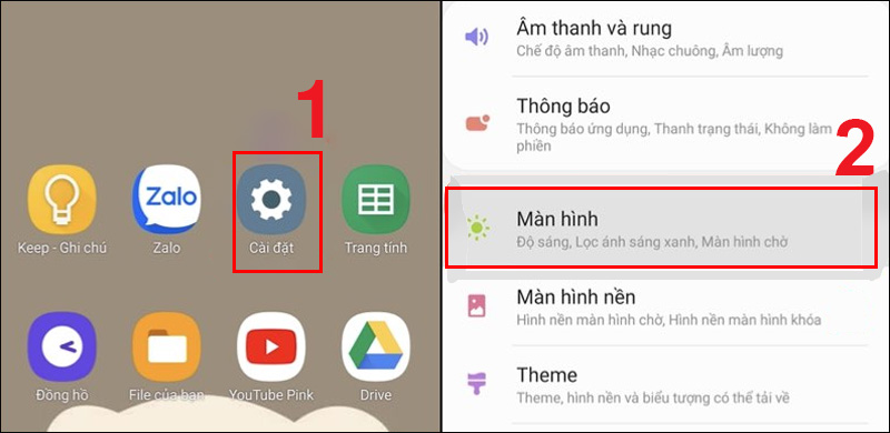 Chọn Màn hình trong phần Cài đặt