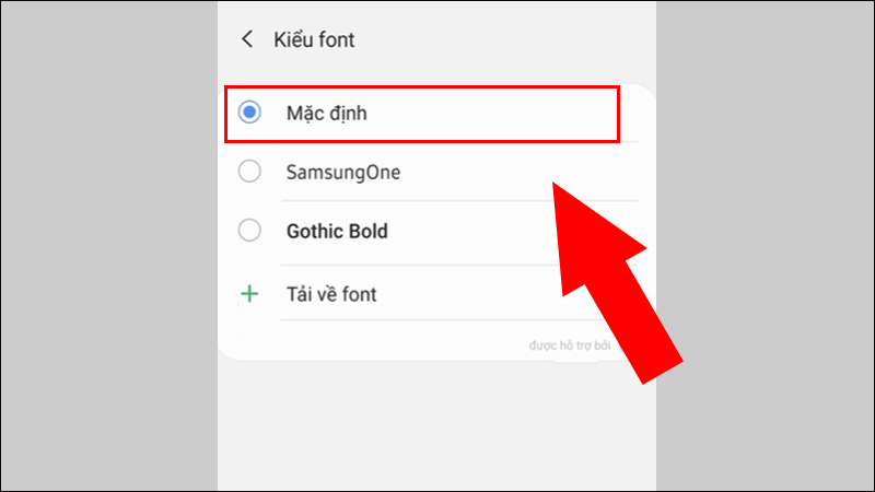 Chọn font chữ Mặc định