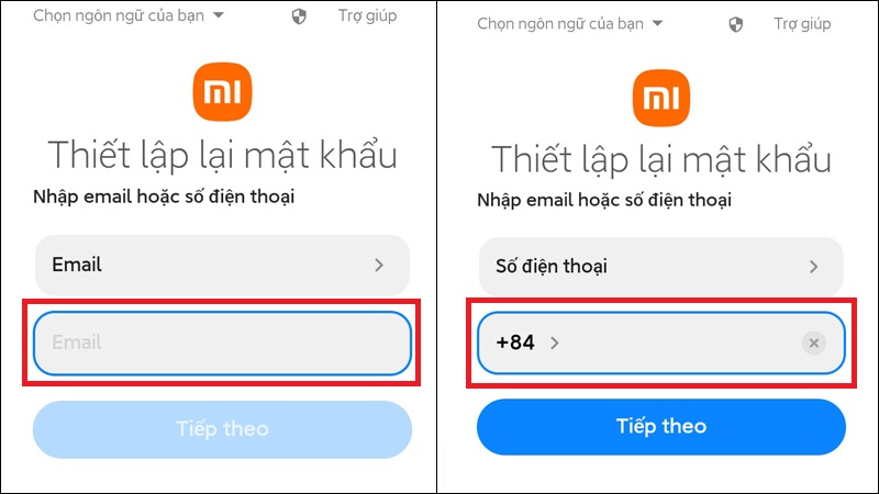 Lựa chọn nhập SĐT hoặc Email đăng ký