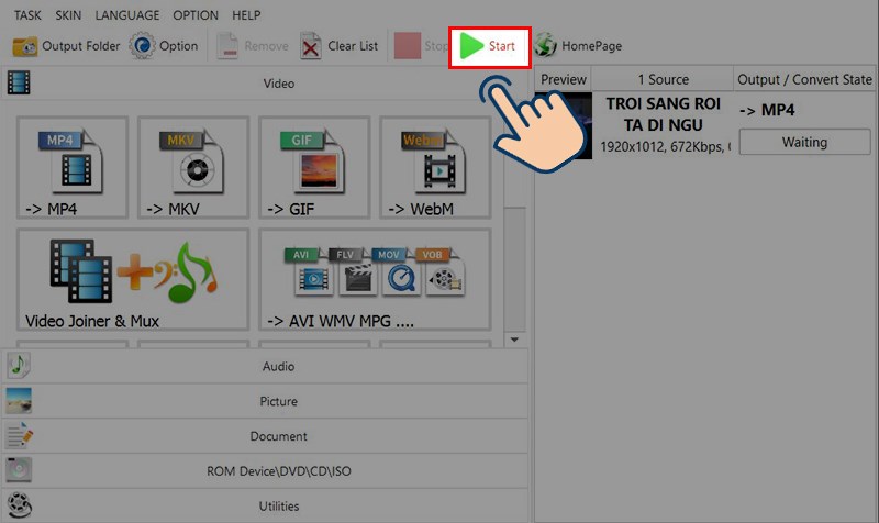 Nhấn Start bên trên để tiến hành ghép phụ đề cho video. Nhấn Start bên trên để tiến hành ghép phụ đề cho video.