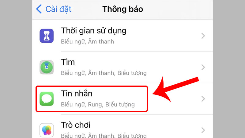 Nhấn chọn ứng dụng Tin nhắn