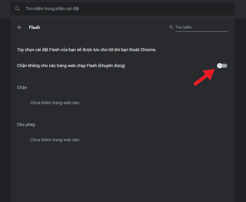 Bạn gạt nút Chặn không cho các trang web chạy Flash (Block sites from running Flash)