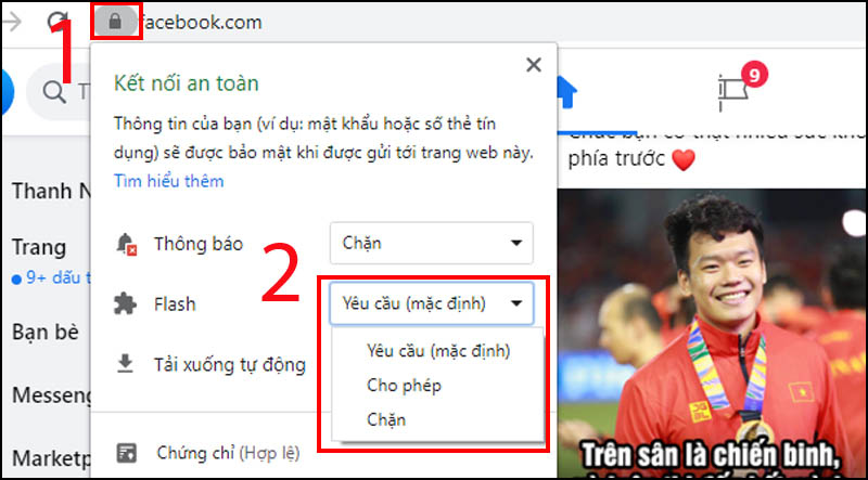 Chọn biểu tượng ổ khóa > Sau chọn tùy chọn ở mục Flash