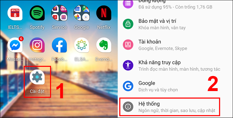 Chọn Hệ thống trong Cài đặt