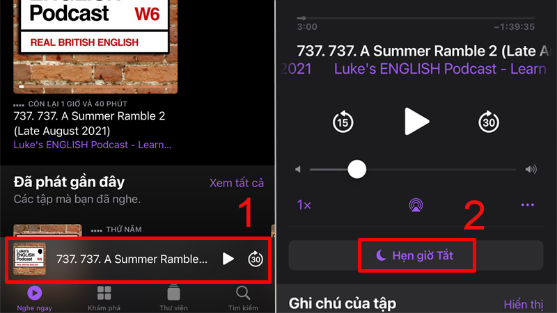 Cài hẹn giờ tắt podcast