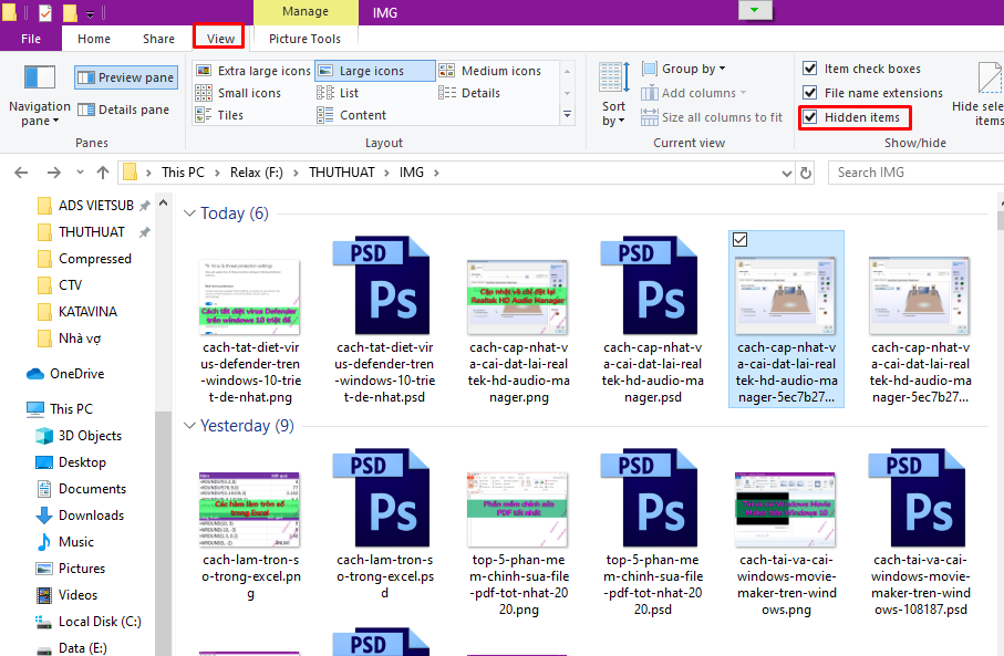 Cách hiện file ẩn và đuôi file trên Windows 10/8.1/8/7 1