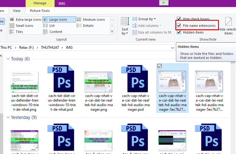 Cách hiện file ẩn và đuôi file trên Windows 10/8.1/8/7 7