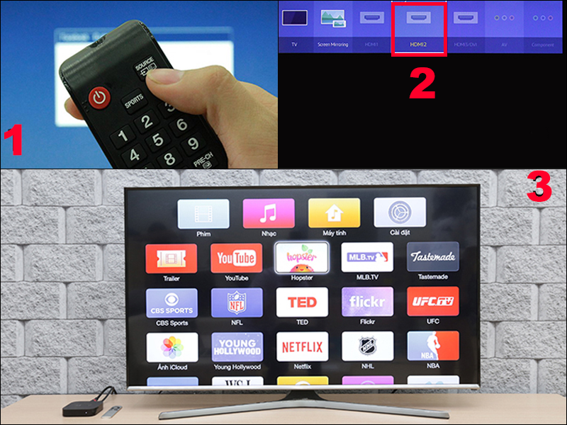 Chọn đầu vào cho tivi và ấn chọn HDMI 2