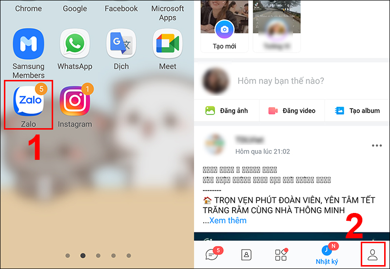 Vào Zalo và chọn mục Cá nhân
