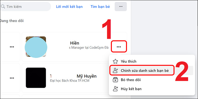 Chỉnh sửa danh sách bạn bè