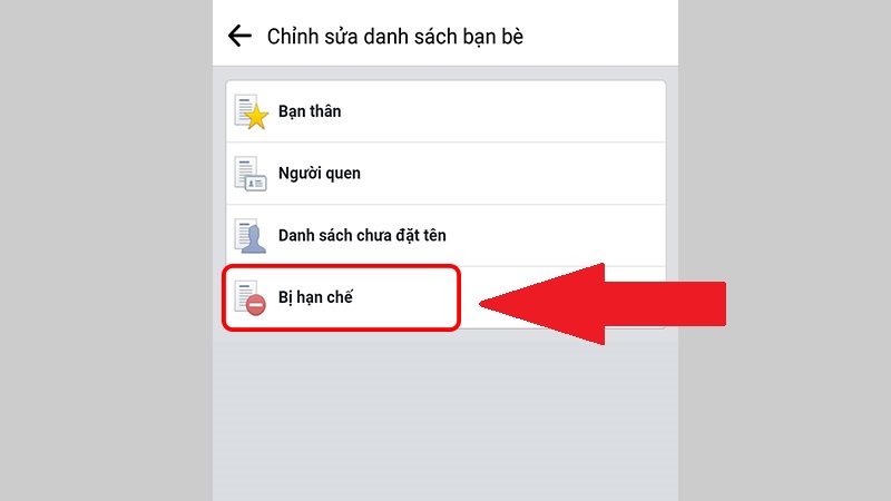 Chọn Bị hạn chế để thêm người đó vào danh sách hạn chế
