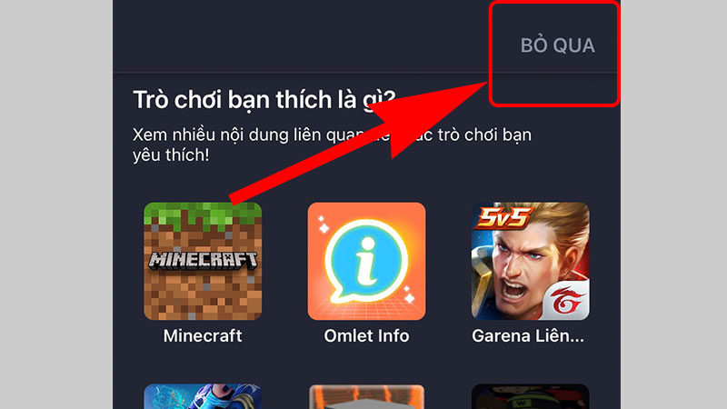 Tại trên góc trái màn hình nhấn vào BỎ QUA