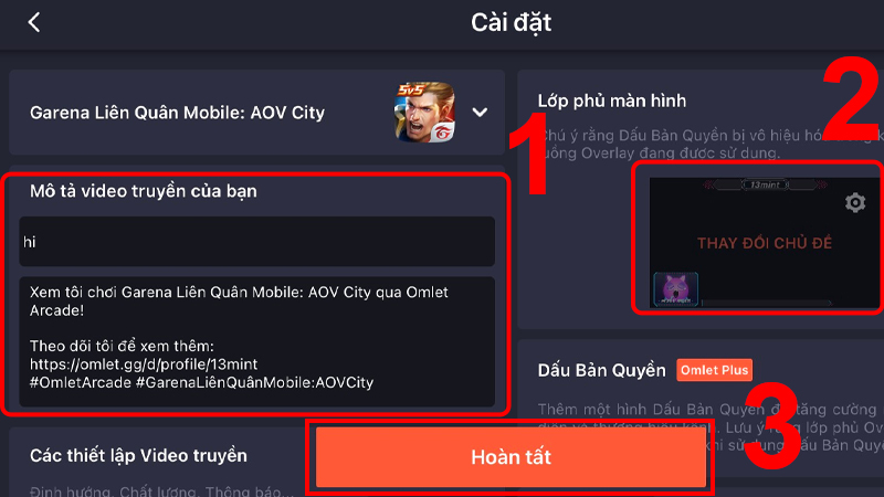 Thiết lập một số thông tin và chọn Hoàn tất