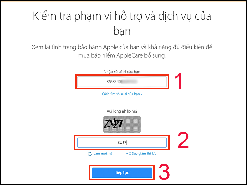 Trang web tra cứu thông tin bảo hành của Apple