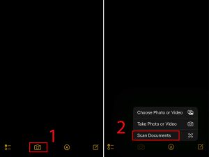 Hãy chọn biểu tượng camera và Scan Documents để quét tài liệu