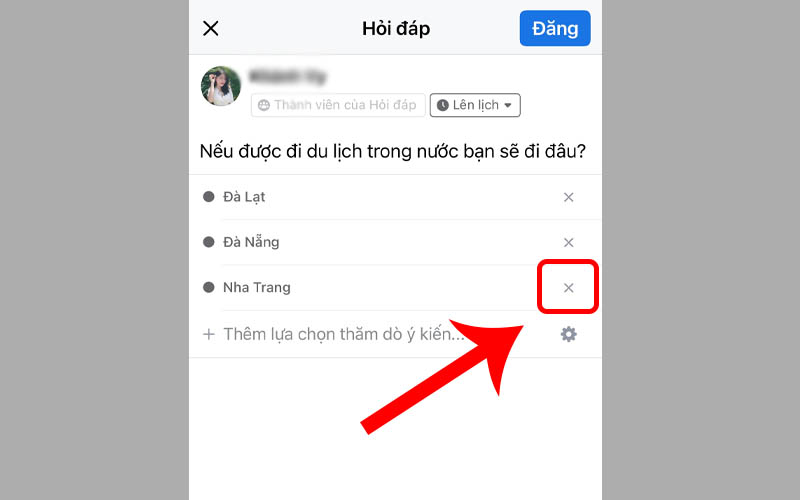 Xóa lựa chọn thăm dò ý kiến