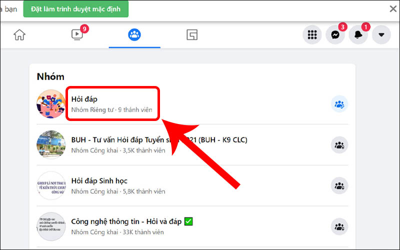 Truy cập vào nhóm trên Facebook