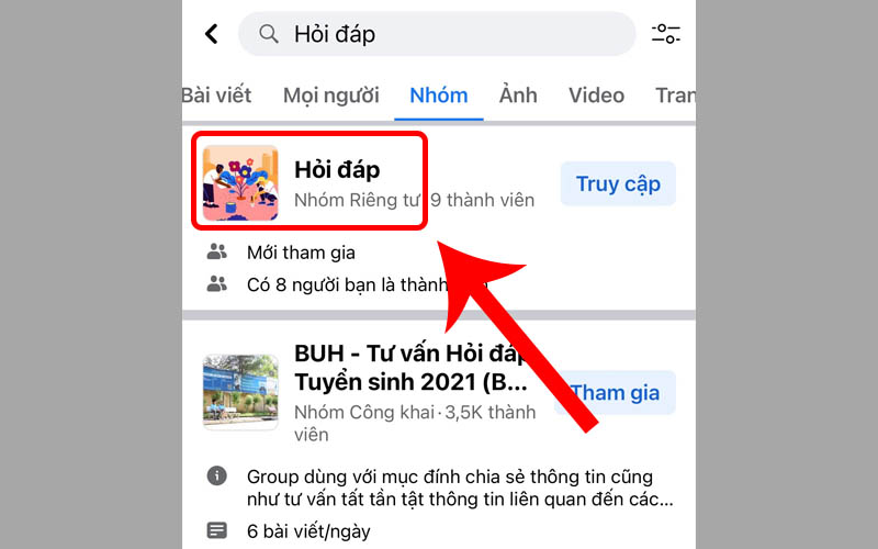 Truy cập vào nhóm trên Facebook