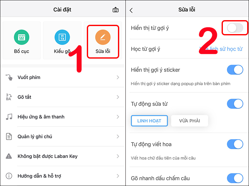 Tắt Hiển thị từ gợi ý trong Laban Key