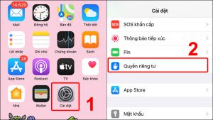 Vào Cài đặt và chọn Quyền riêng tư