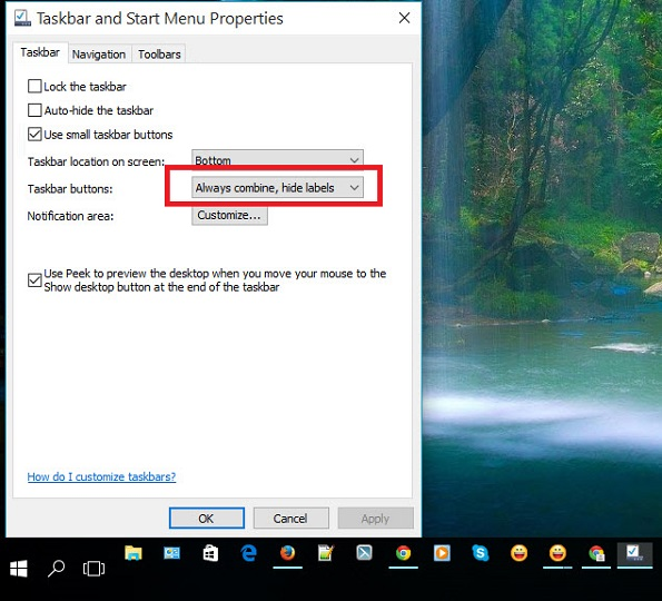 Cách thu gọn, nhóm các icon trên thanh taskbar windows 10,8.1, 8 5