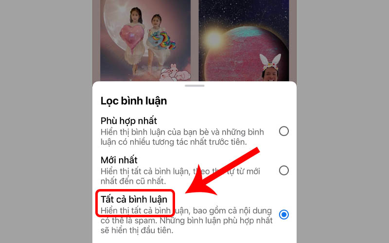 Nhấn vào Tất cả bình luận