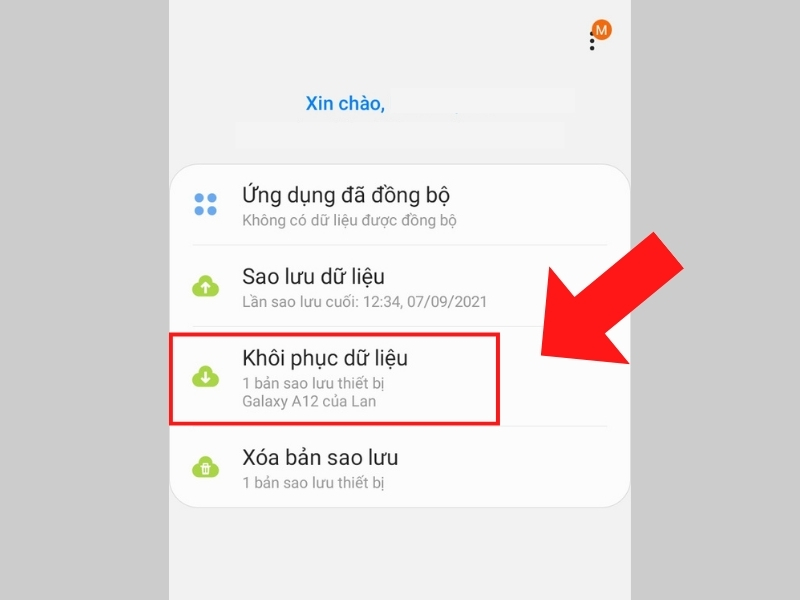 Chọn Khôi phục dữ liệu