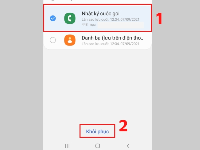 Khôi phục nhật ký cuộc gọi