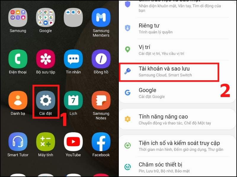 Mở Tài khoản và sao lưu