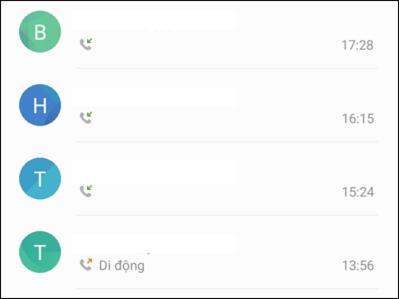 Danh sách các cuộc gọi với các kí tự phân biệt riêng