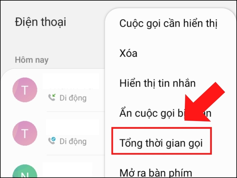 Chọn Tổng thời gian gọi