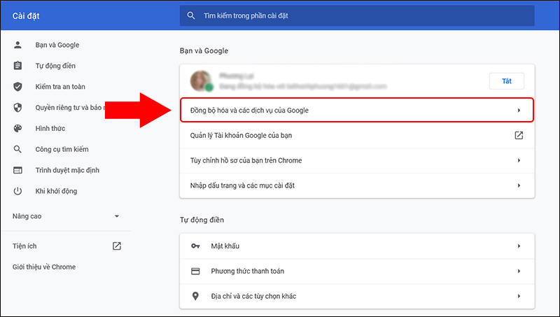 Chọn Đồng bộ hóa và các dịch vụ của Google