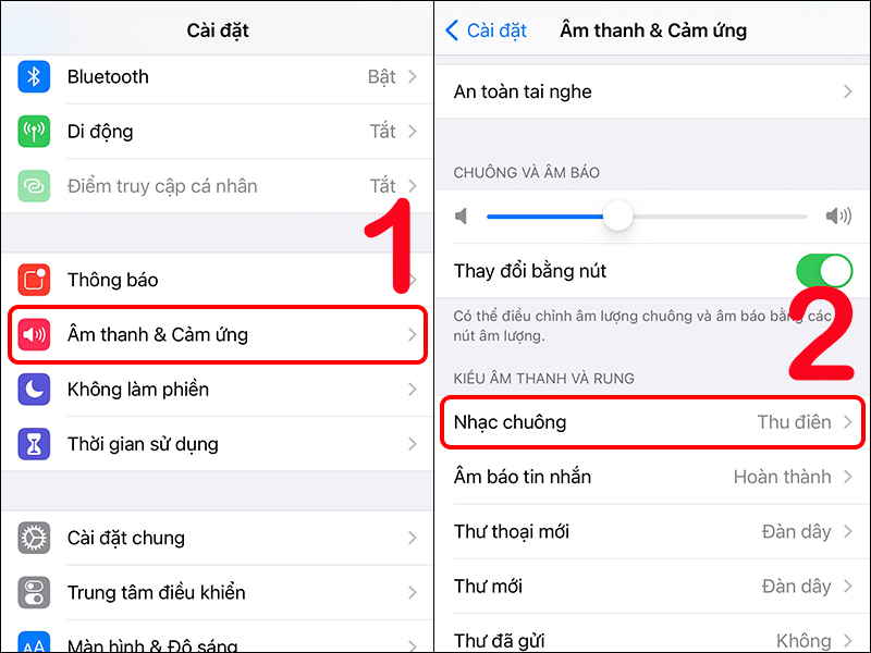 Vào Nhạc chuông trong Cài đặt iPhone để kiểm tra