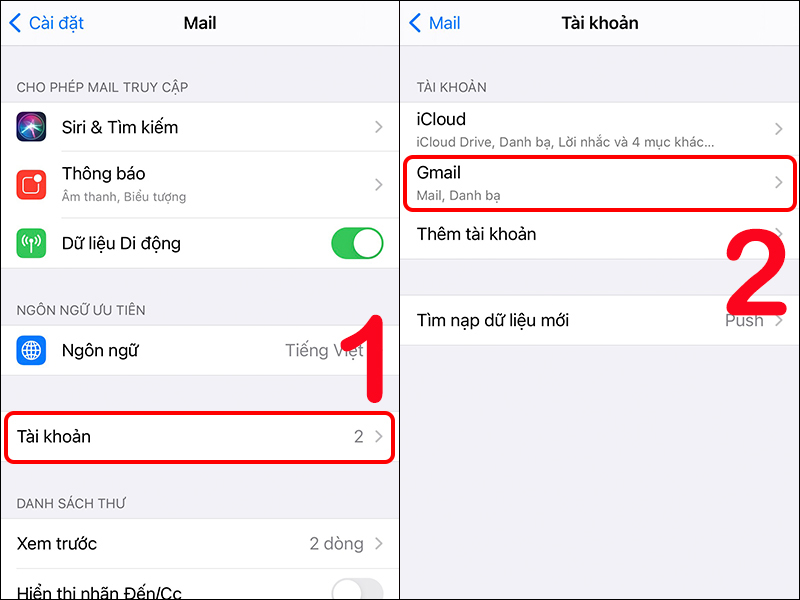 Chọn tài khoản muốn xóa khỏi iPhone