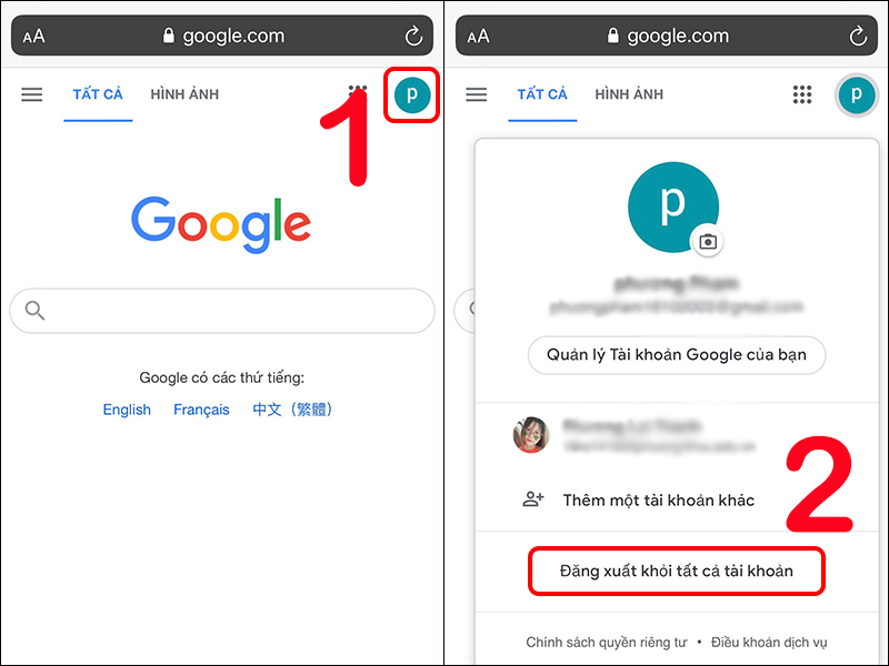 Đăng xuất tài khoản Google trên trình duyệt Safari