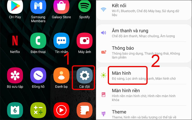 Chọn mục màn hình ở phần Cài đặt