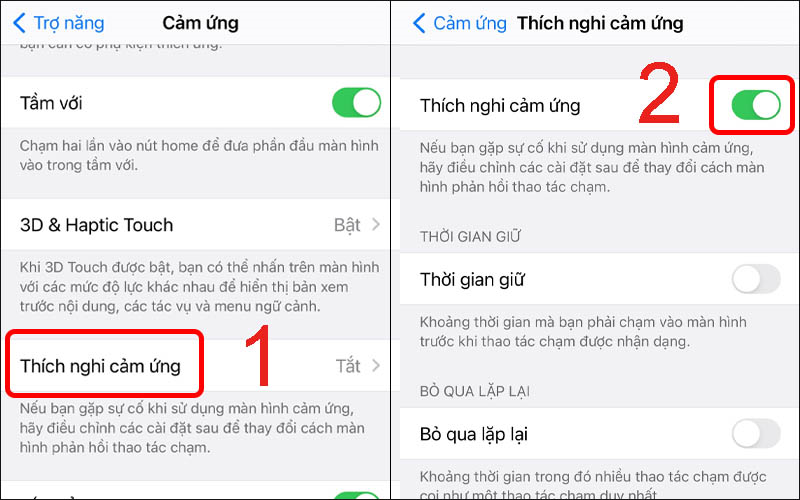 Bật tính năng thích nghi cảm ứng