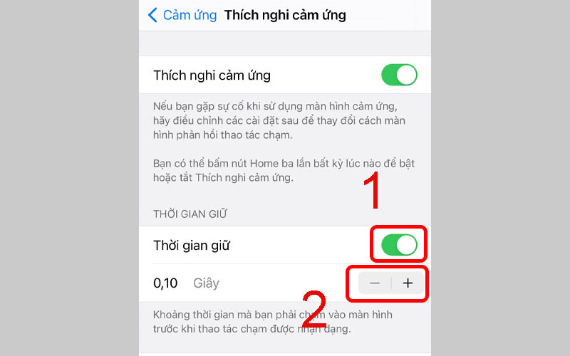 Bật mục Thời gian giữ