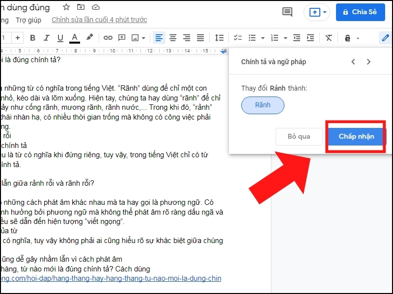 Kiểm tra chính tả trên Google Docs