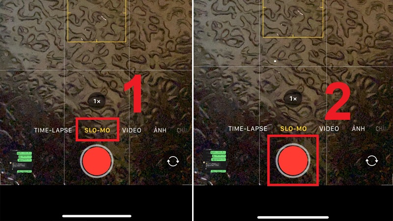 Mở camera chọn chế độ SLO-MO và bấm quay