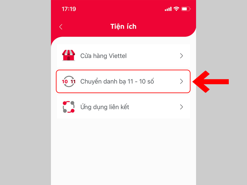 Tiện tích chuyển danh bạ 11 - 10 số của ứng dụng My Viettel